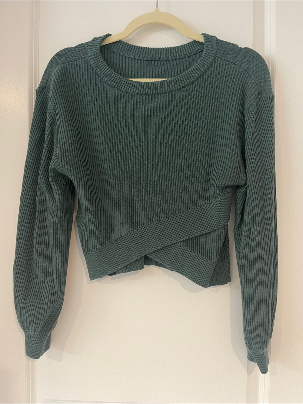 Lululemon Ribbed Knit Cross-Hem Sweater in Teal Green